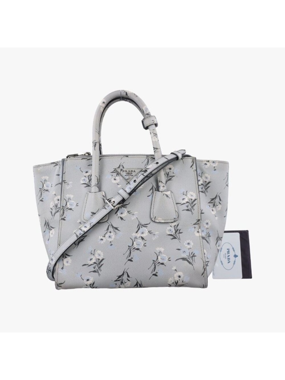Prada Double Zip Tote Bag Floral Print Multicolor Saffiano Leather
